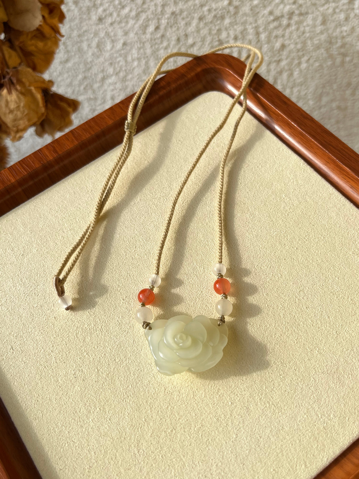 Hand Carved Hetian Jade Rose Pendant