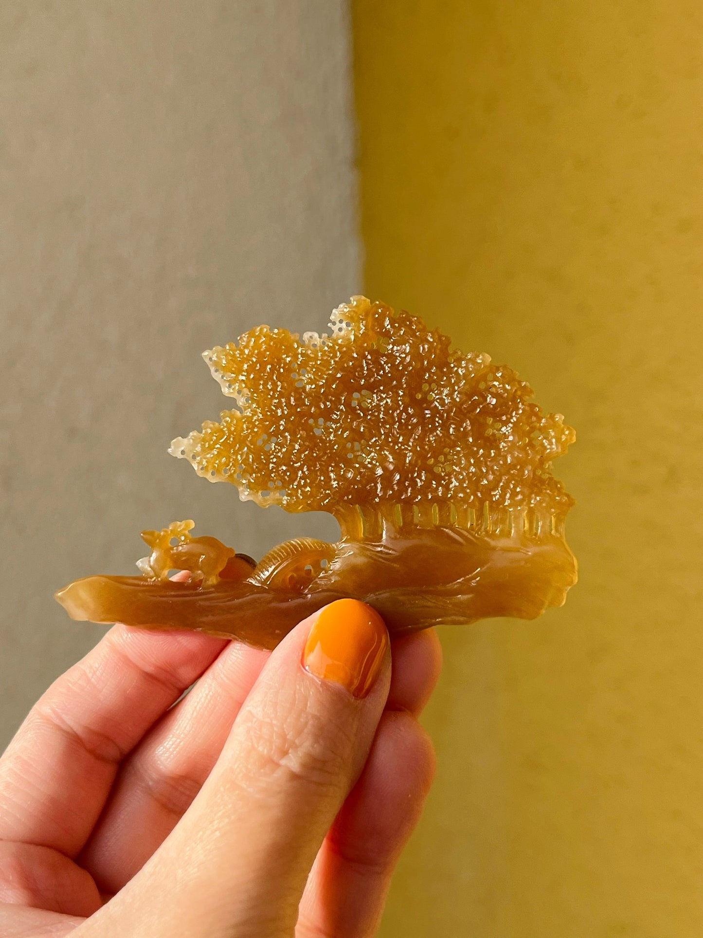 Hand Carved Brown Hetian jADE Deers and Tree Ornament, 手雕和田糖玉小鹿（一路有你）摆件