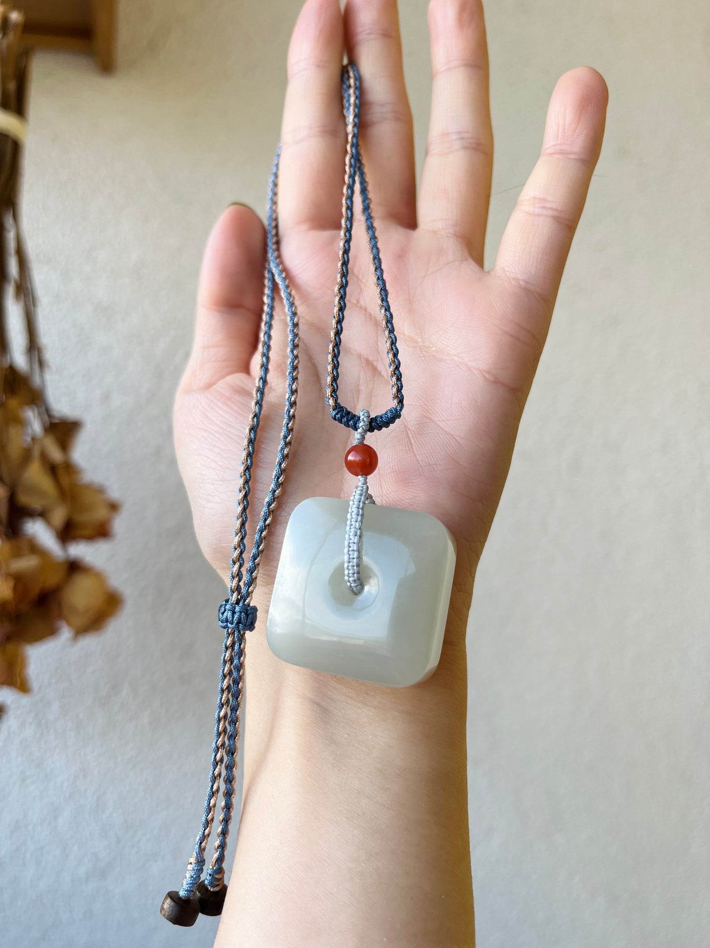 Hetian White Jade Square Peace Buckle (Jade PI Pendant)，和田青海青白玉方扣