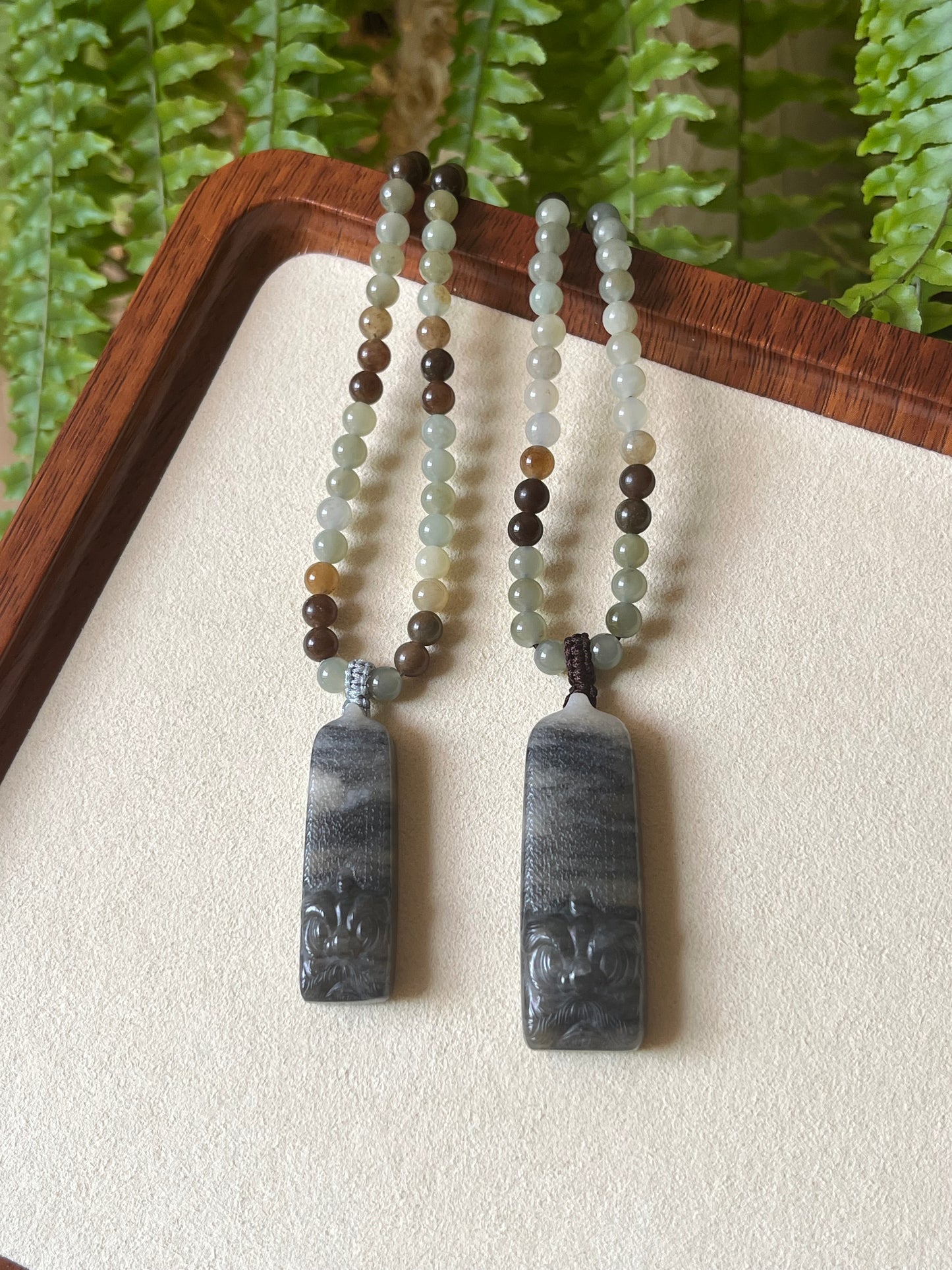 Qinghua Hetian Jade Beast Face Set | 和田青花兽面套链