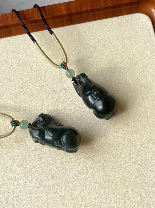 Dark Blue and Brown Hetian Jade Horse Pendant
