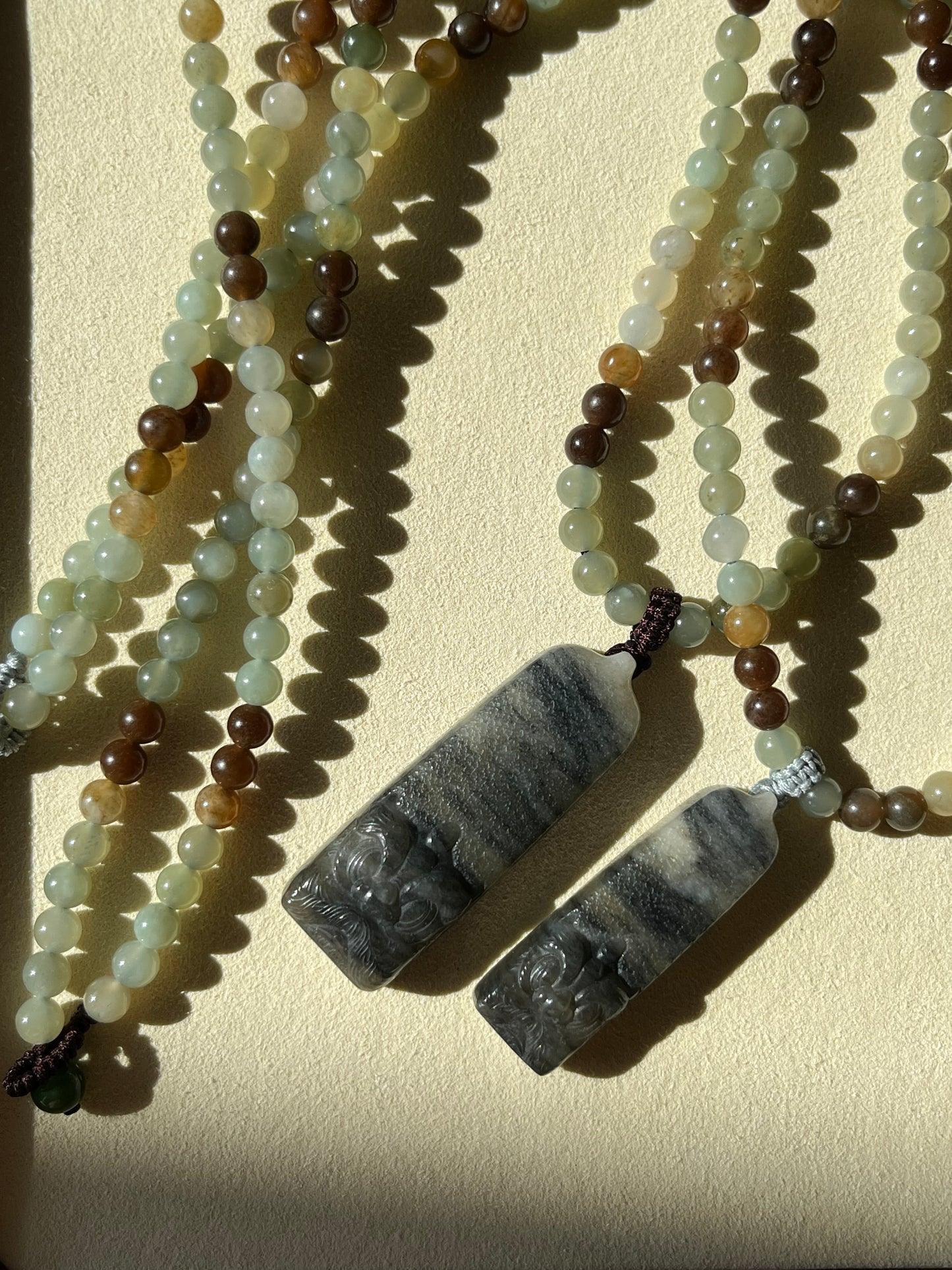 Qinghua Hetian Jade Beast Face Set | 和田青花兽面套链