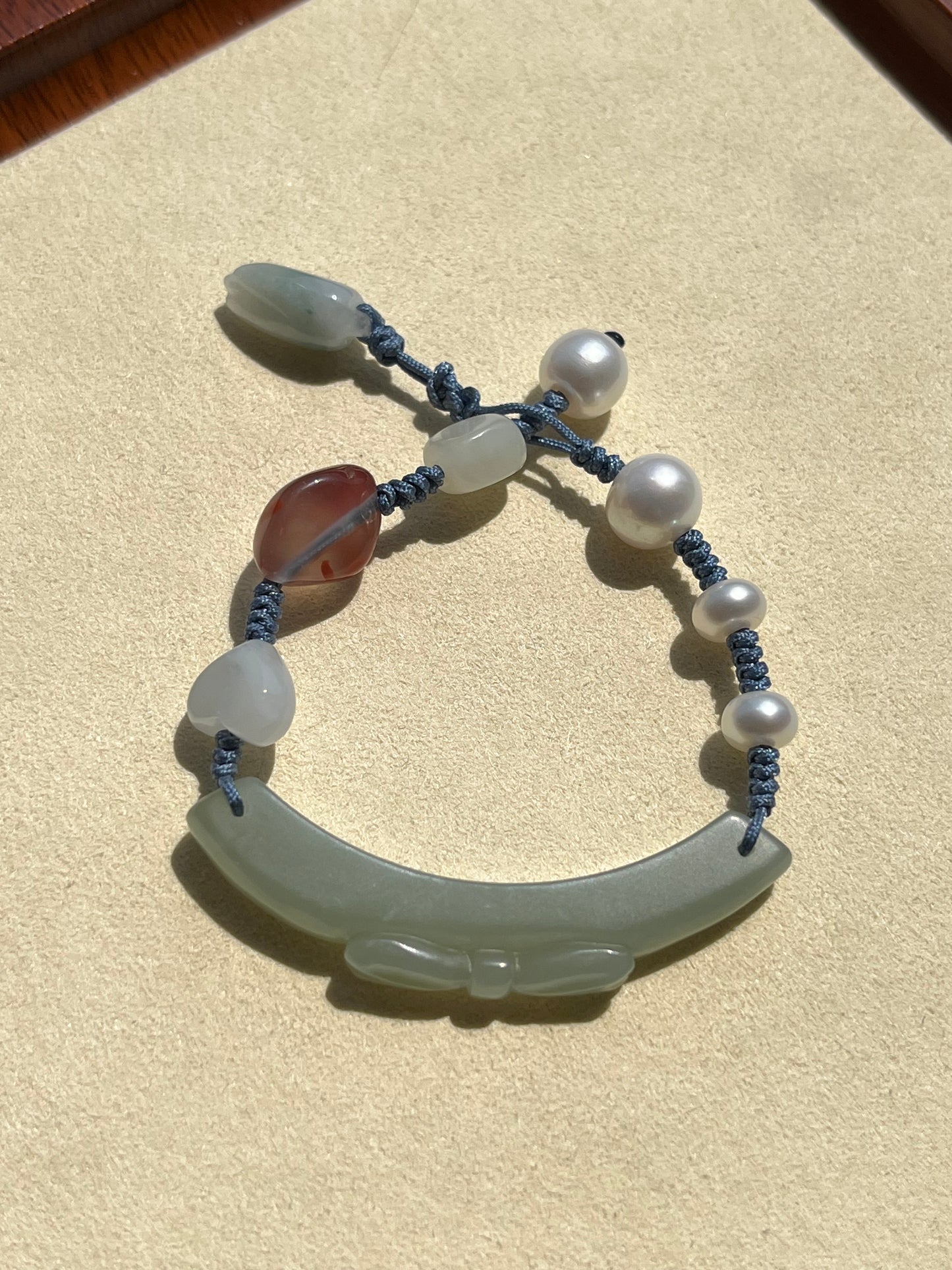 Blue Hetian Jade Bow Bracelet | 设计款和田且末蓝蝴蝶结手绳
