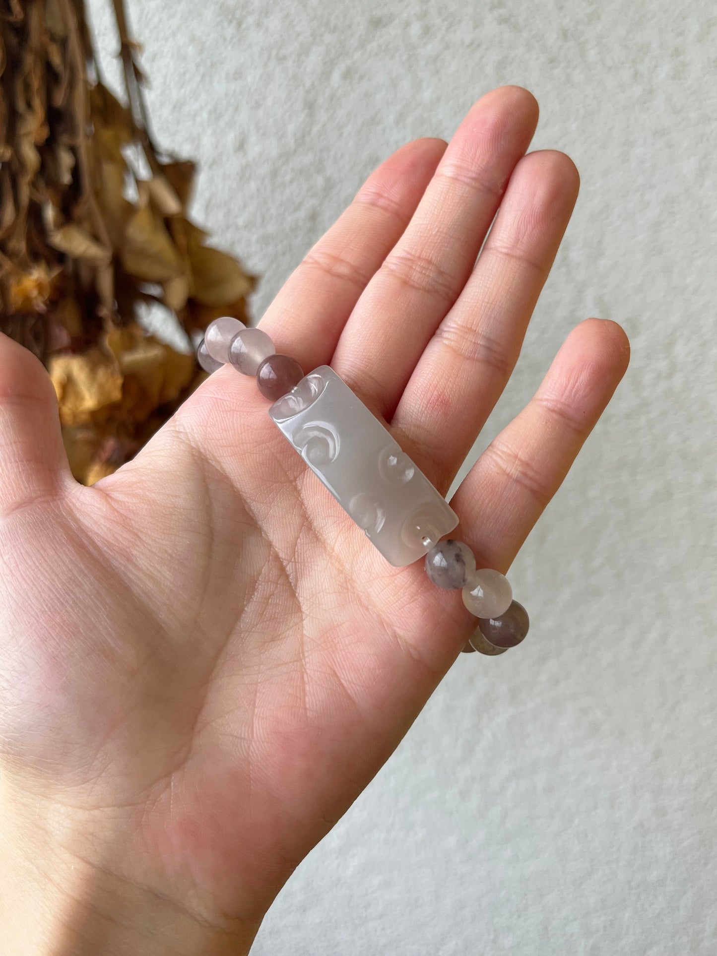 Bracelet Crafted from a Hand Carved Ruyi Pattern Purple Hetian Jade Pendant | 和田冰胶烟紫手牌