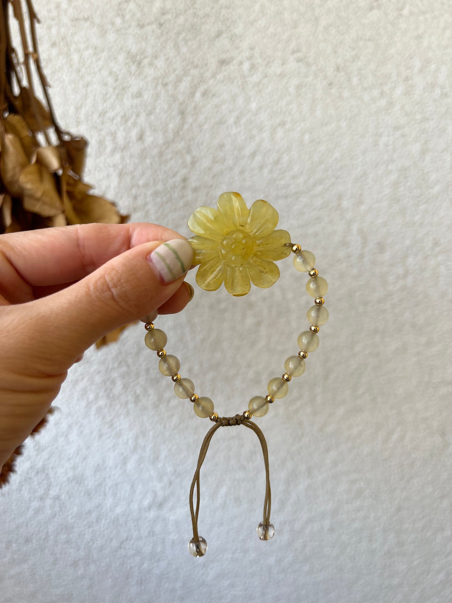 Bracelet Crafted from Hand Carved Xiu Jade Daisy