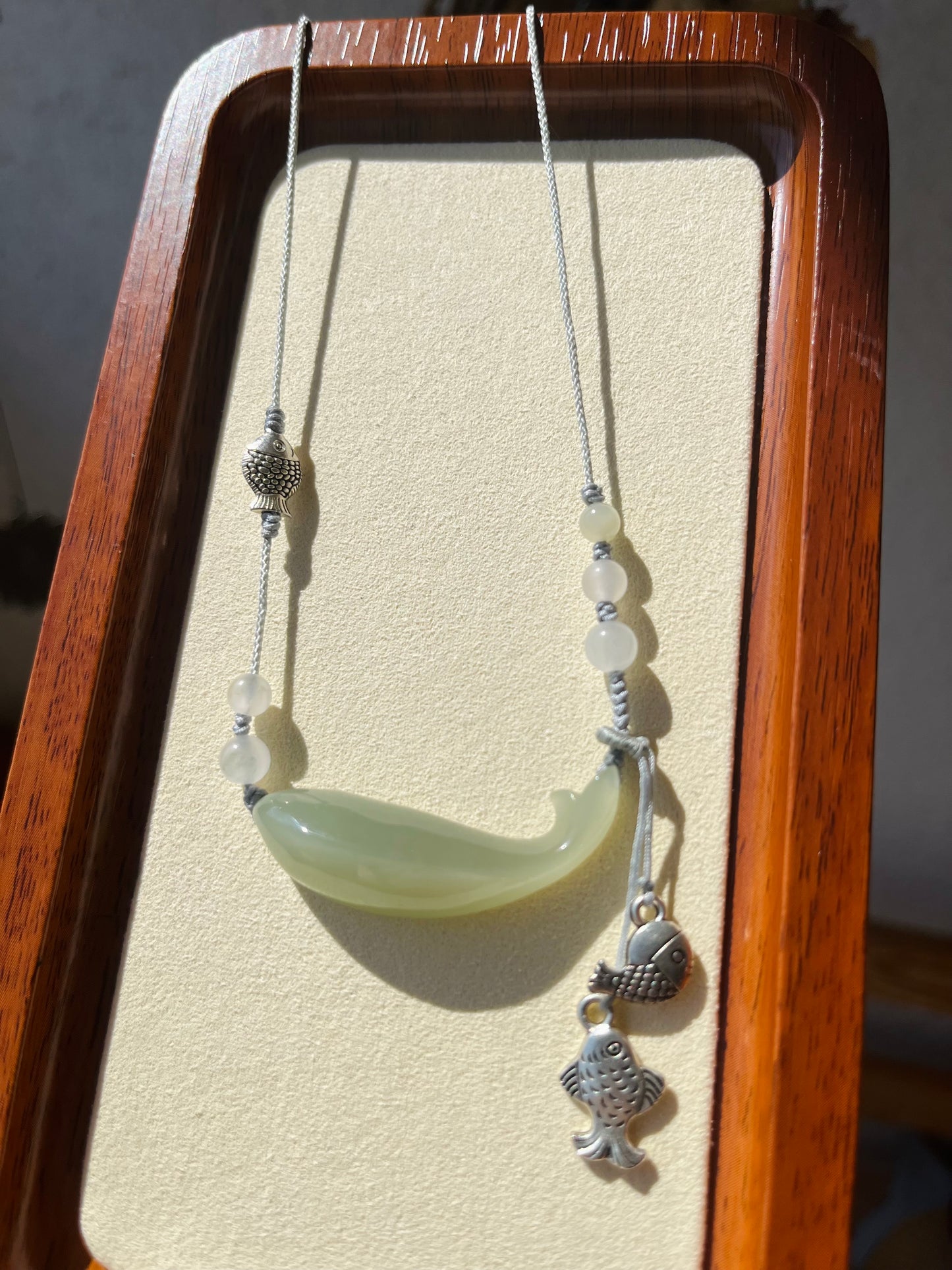 Designed Necklace Crafted from a Hand Carved Hetian Jade Fish Pendant, 设计款和田青海冰晴鱼项链