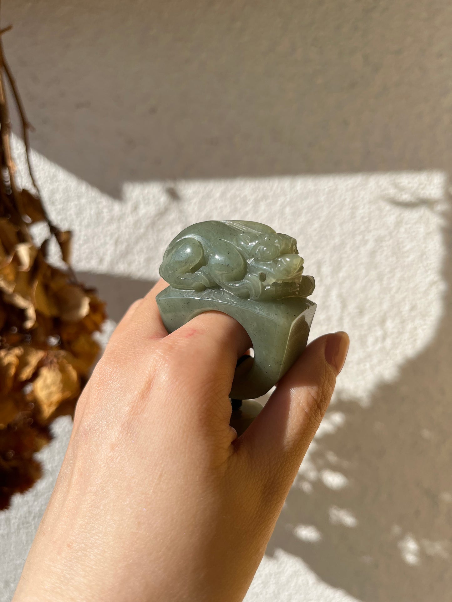 Hand Carved Hetian Jade Pixiu Thumb Ring
