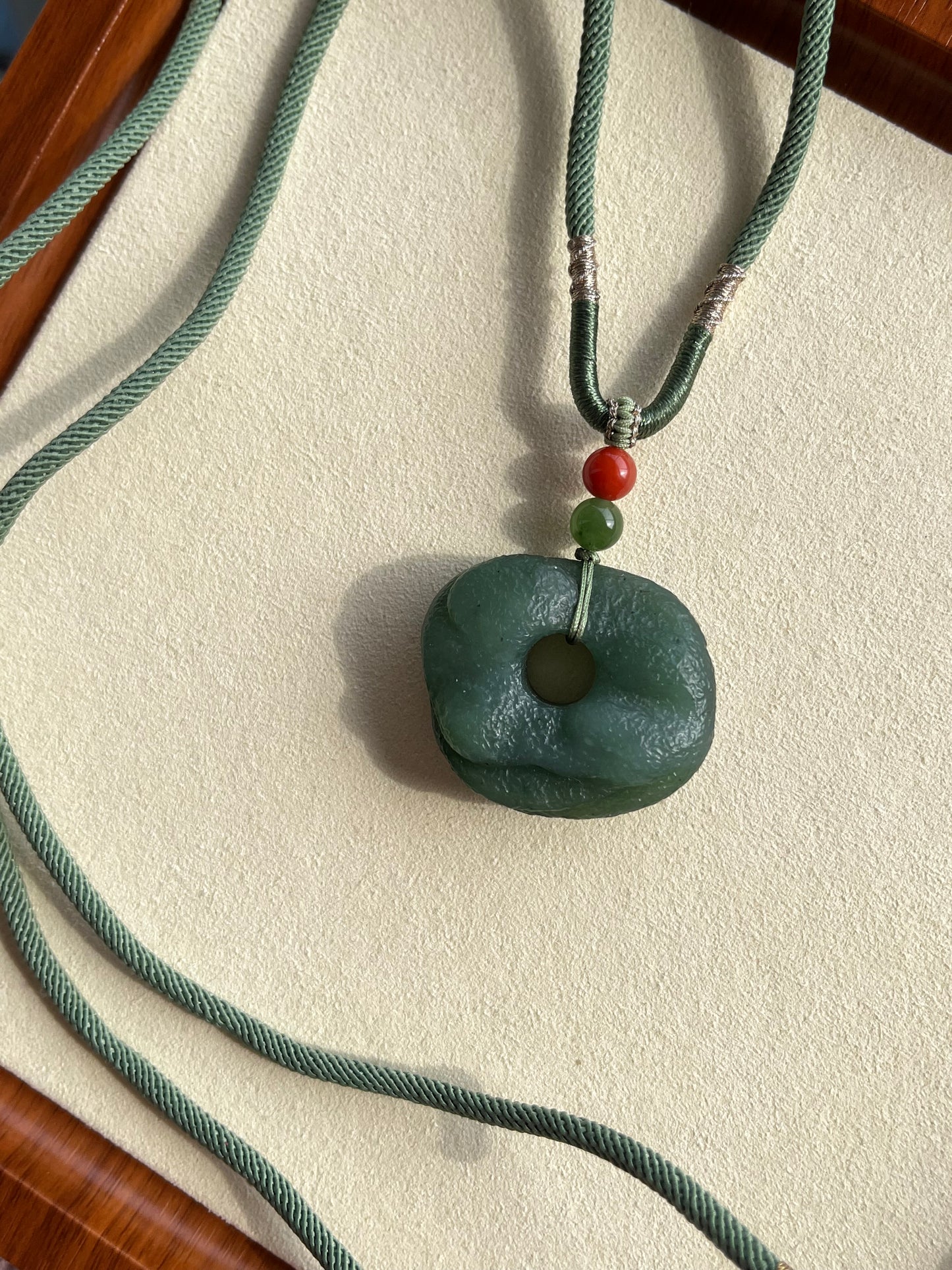Ancient-style Green Hetian Jade Peace Buckle (Ping An Kou)