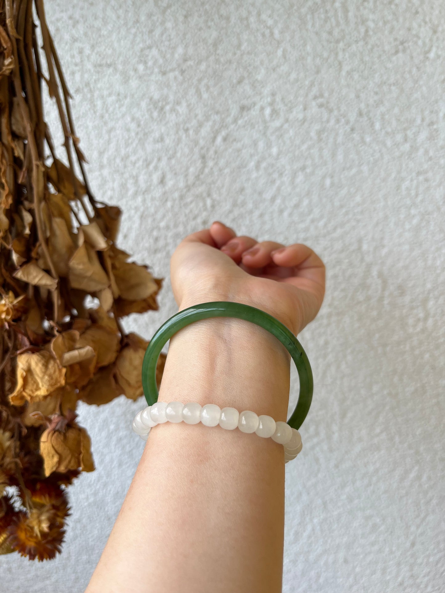 Green Hetian Jade Slim Bangle 58cm | 碧玉叮当镯