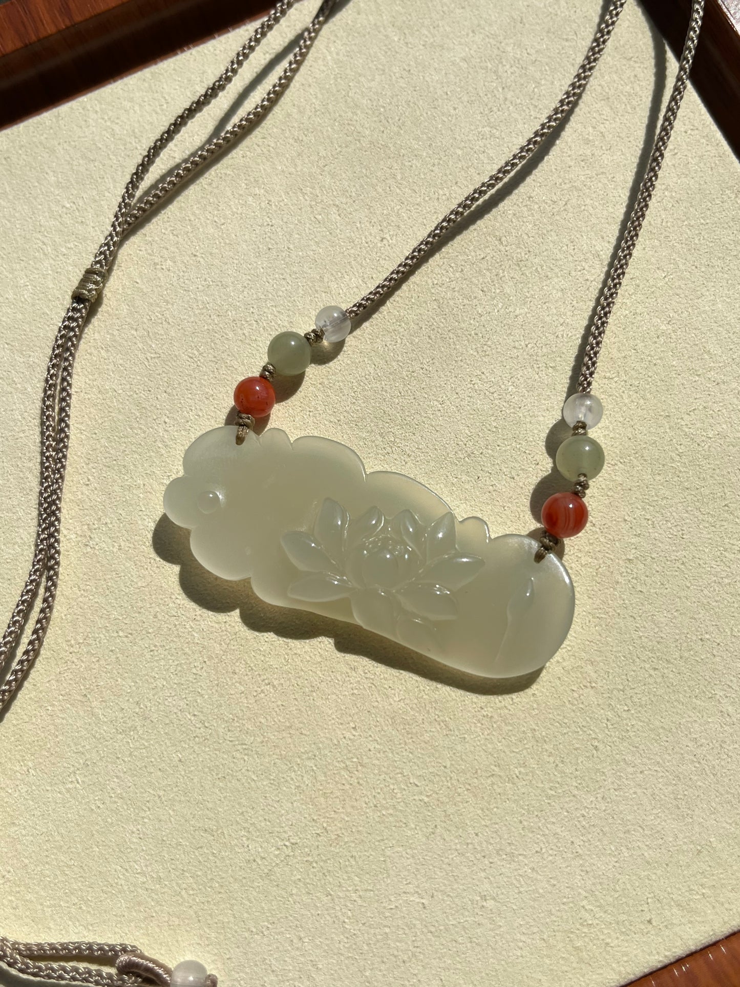 Hand Carved Icy White Hetian Jade Lotus Pendant
