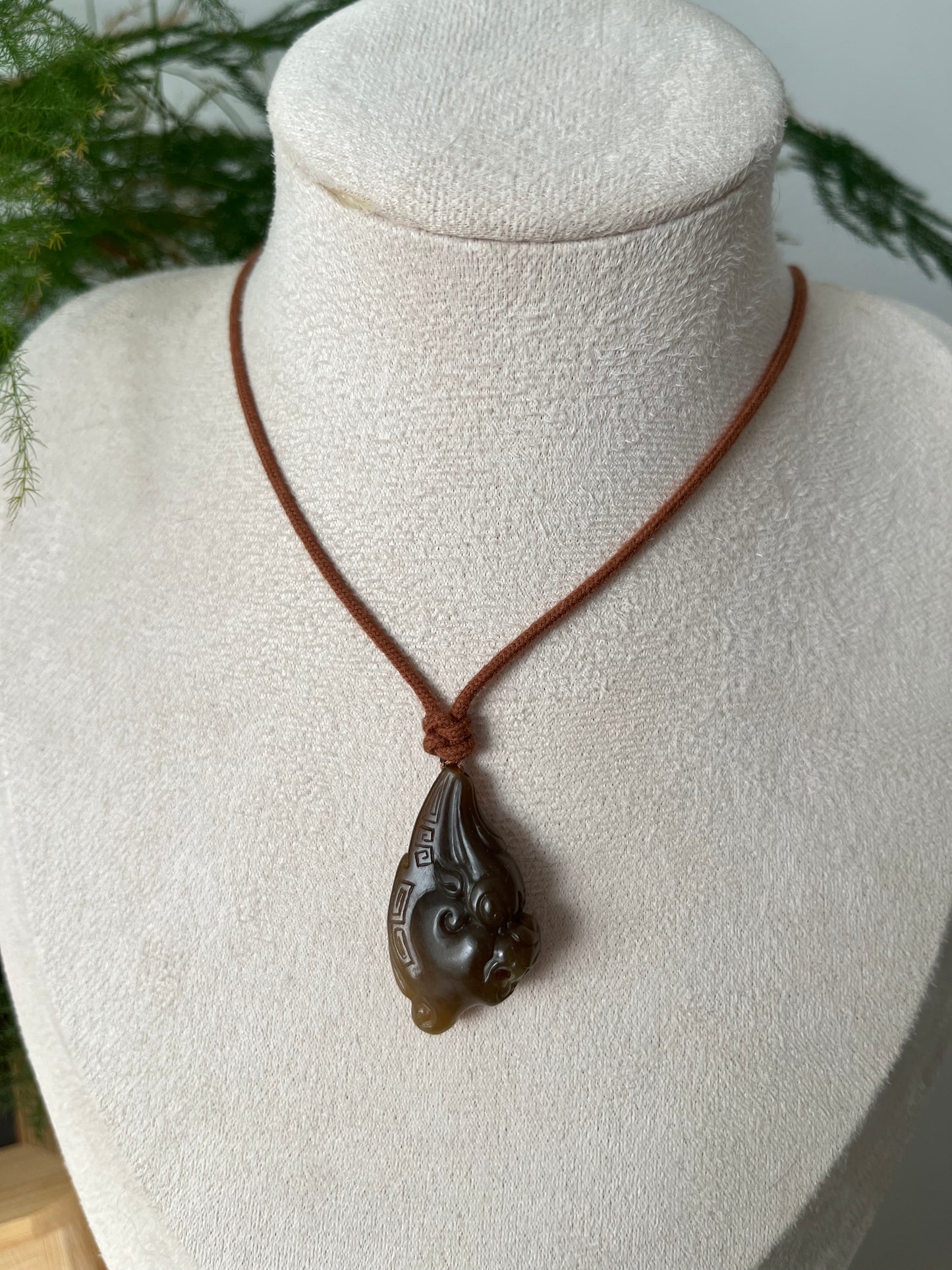 Hand Carved Brown Hetian Jade Beast Face Pendant