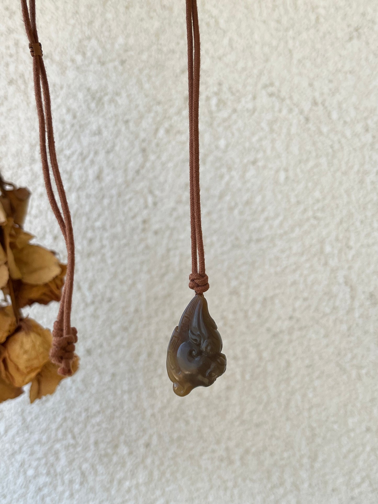 Hand Carved Brown Hetian Jade Beast Face Pendant
