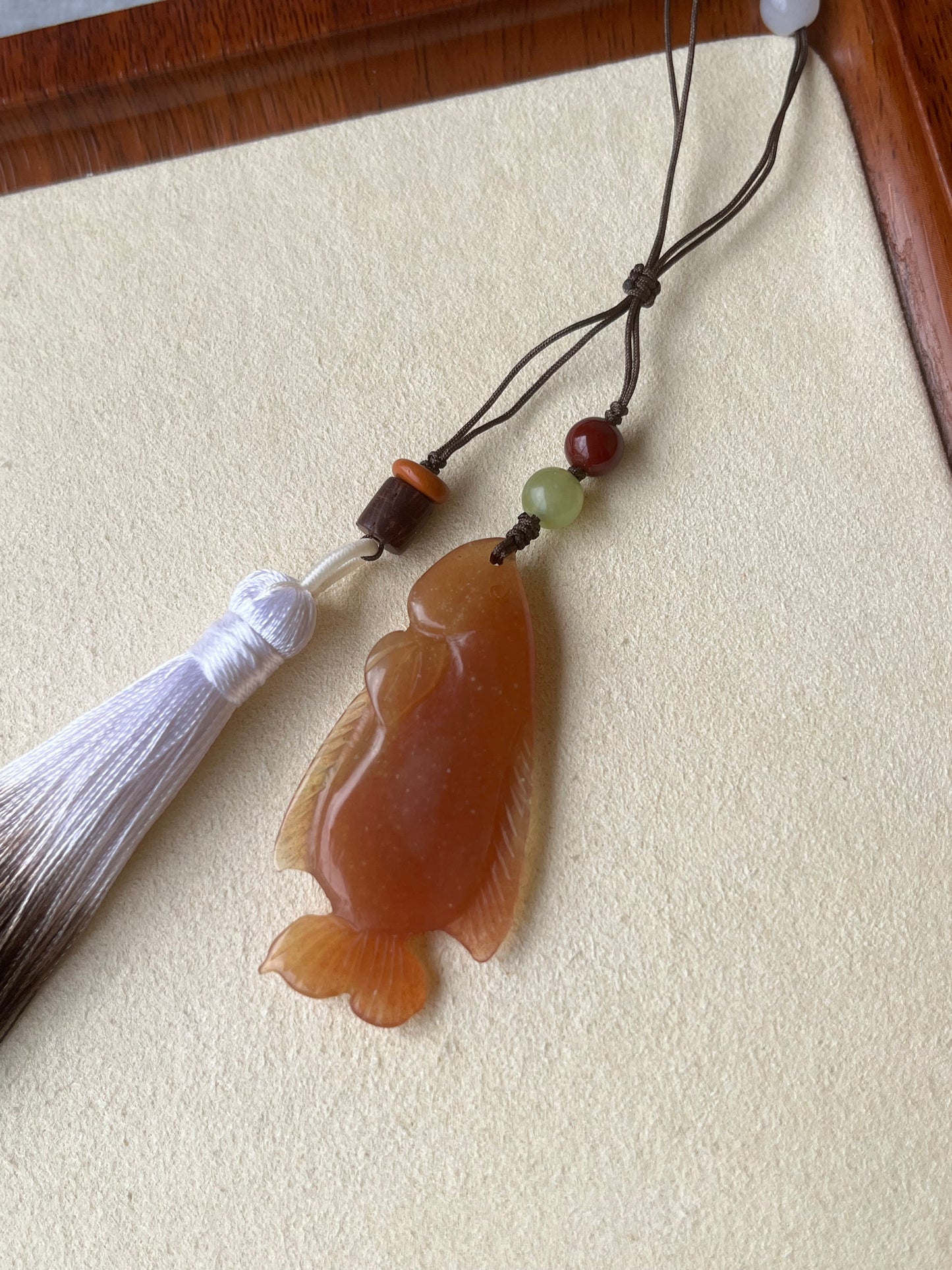 Hand Carved Xiu Jade Fish Phone Charm / Bag Charm