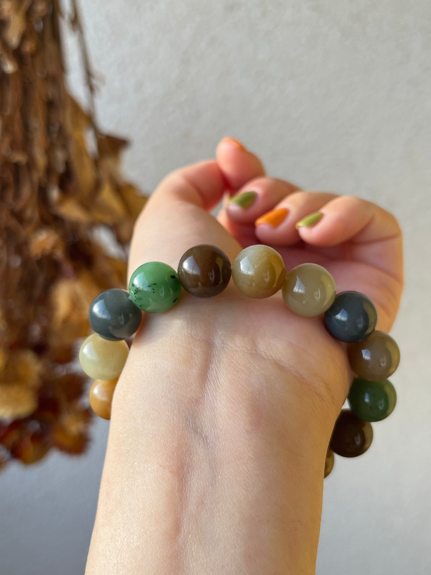 High Quality Multi-color Hetian Jade Beaded Bracelet 12mm