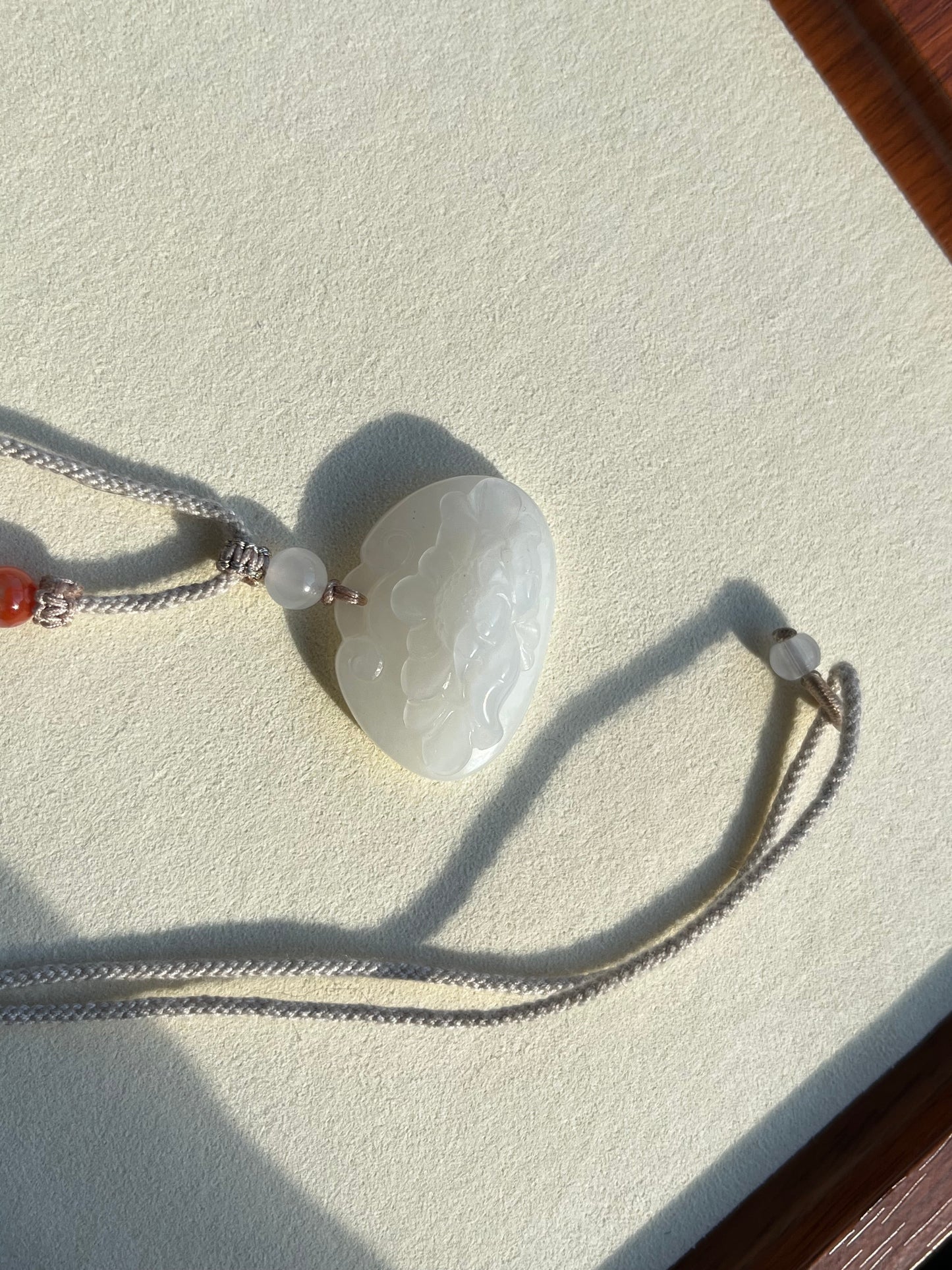 Hand Carved Hetian White Jade Peony Flower Ruyi Blessing Lock Pendant | 和田白玉牡丹如意锁
