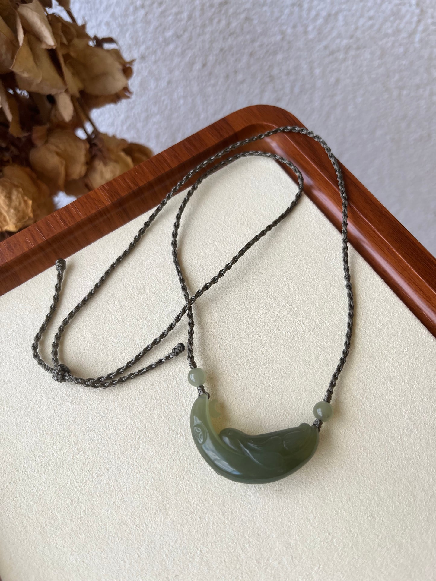 Hand Carved Light Green Hetian Jade Rabbit on the Moon Pendant