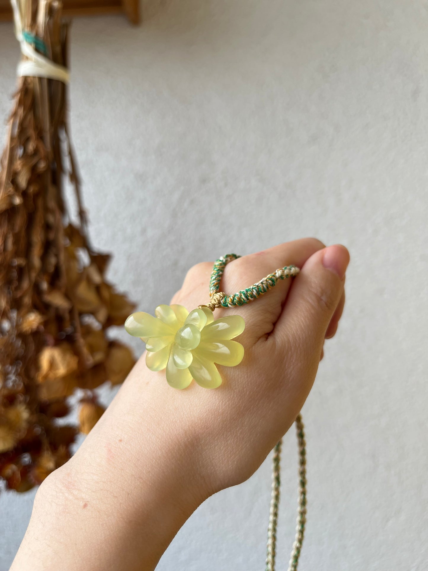 Hand Craved Icy Green Xiu Jade Succulent Pendant | 手雕冰透岫玉多肉