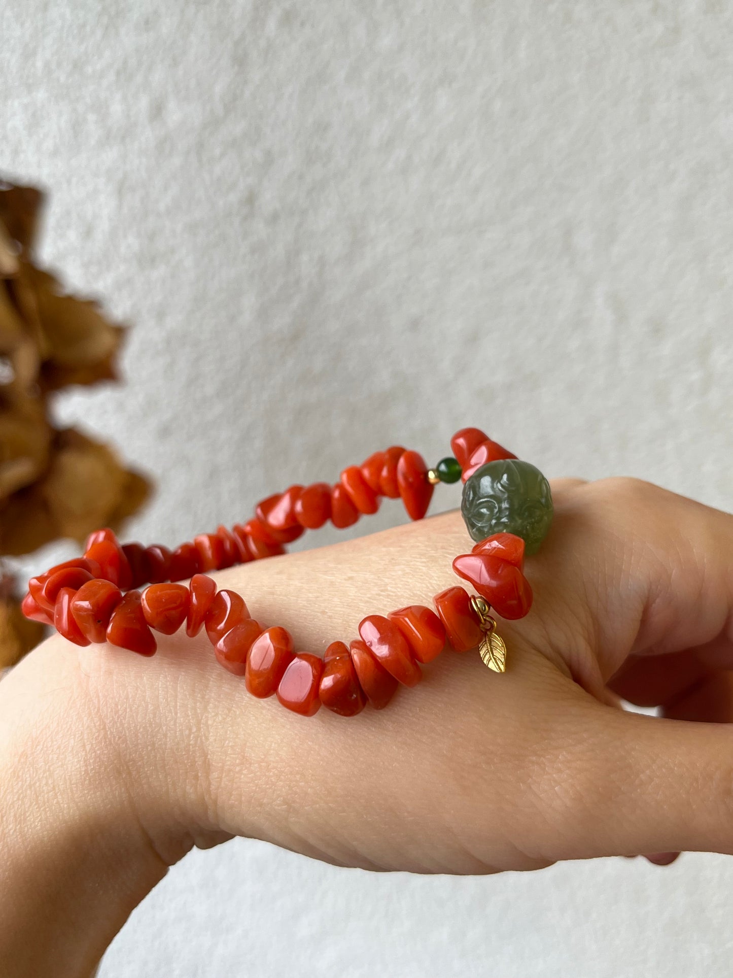Green Hetian Jade and Nanhong Agate Bracelet