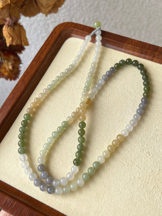 60cm Necklace with Multicolor Hetian Jade 6mm Beads | 和田多宝108项链