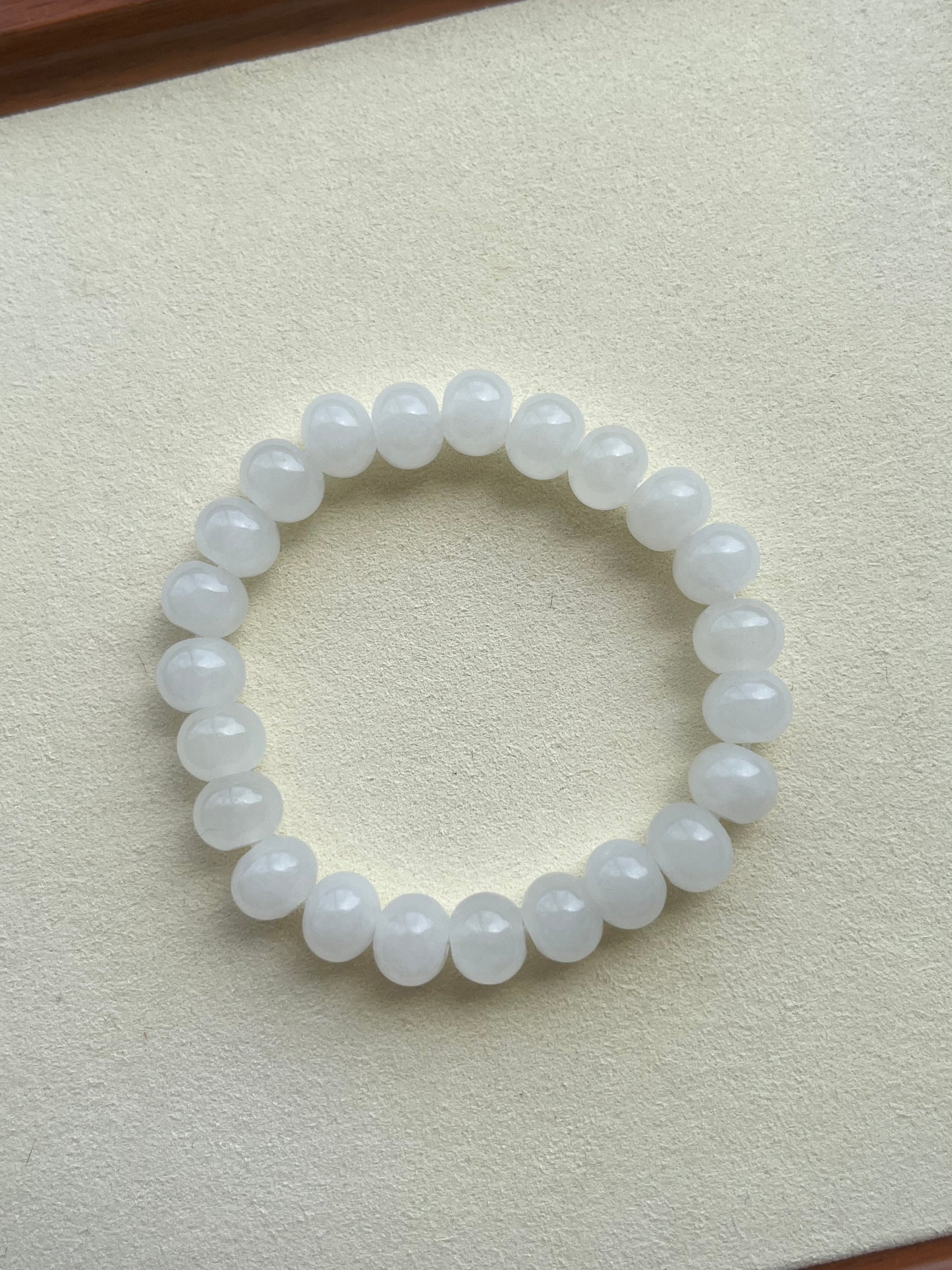 White Hetian Jade Abacus Bead Bracelet 10mm x 8mm | 和田白玉算盘珠手串