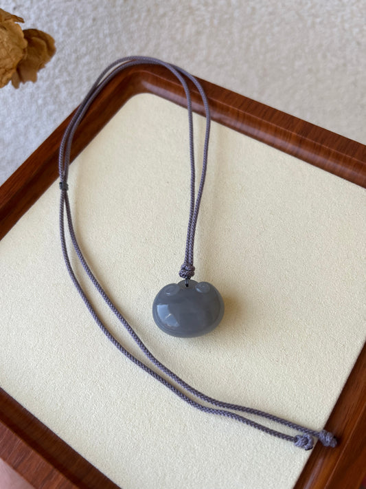 Hand Carved Purple Hetian Jade Ruyi Pendant | 和田烟紫胖如意锁