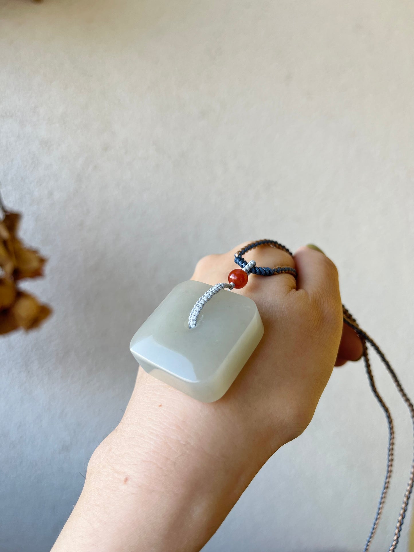 Hetian White Jade Square Peace Buckle (Jade PI Pendant)，和田青海青白玉方扣