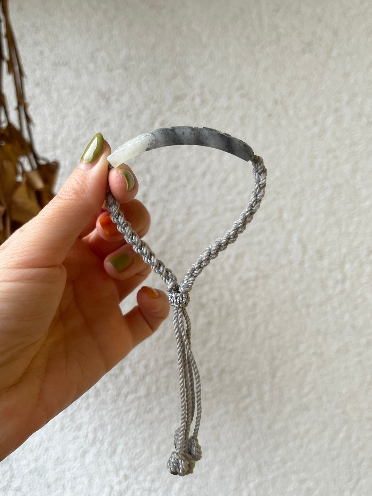 Bracelet Crafted from a Hand Carved Gray Hetian Jade Landscape Pendant | 手雕和田青花意境山水手牌
