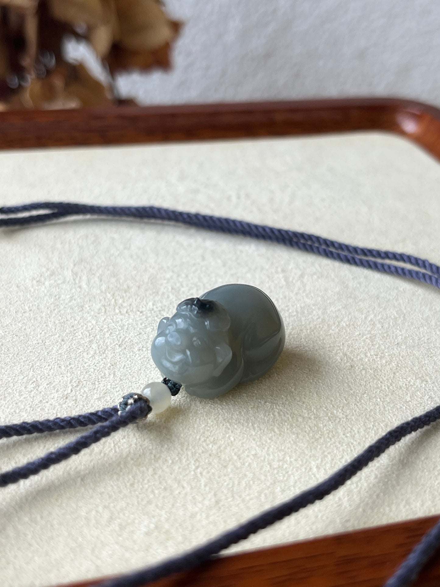 Hand Carved Gray Qinghua Hetian Jade Pig Pendant | 和田青花小猪