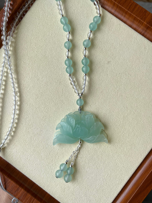 Hand Carved Blue Xiu Jade Peony Flower | 手雕岫玉天青冻牡丹