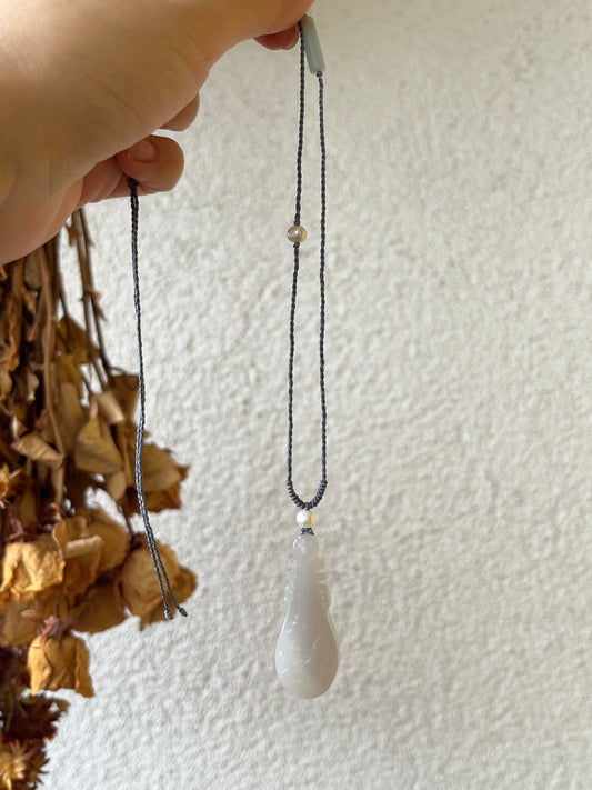 Handmade Necklace with a Light Purple Hetian Jade Pipa