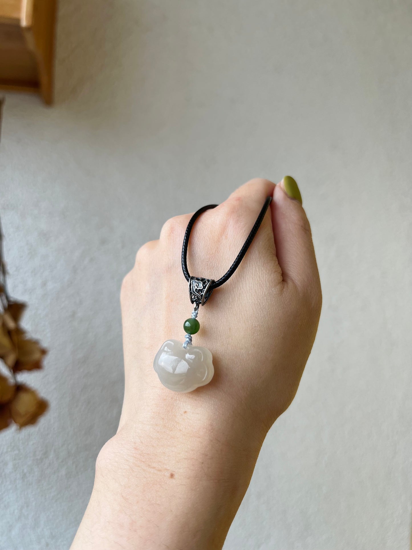 Handmade Necklace with a Light Dirty Pink Hetian Jade Ruyi (As you wish) Pendant