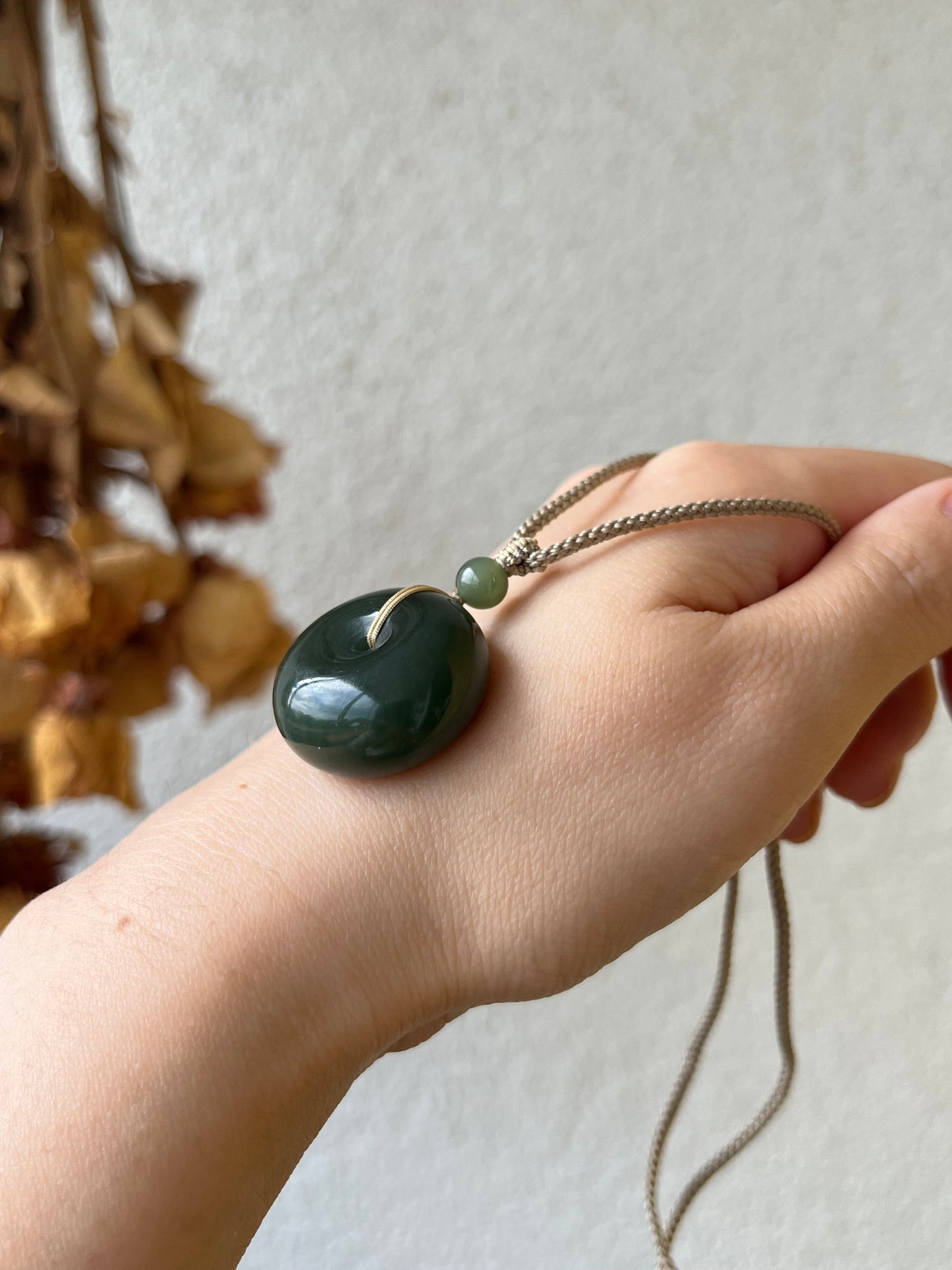 Dark Green Hetian Jade Safty Buckle, PI Pendant | 和田深湖水绿平安扣