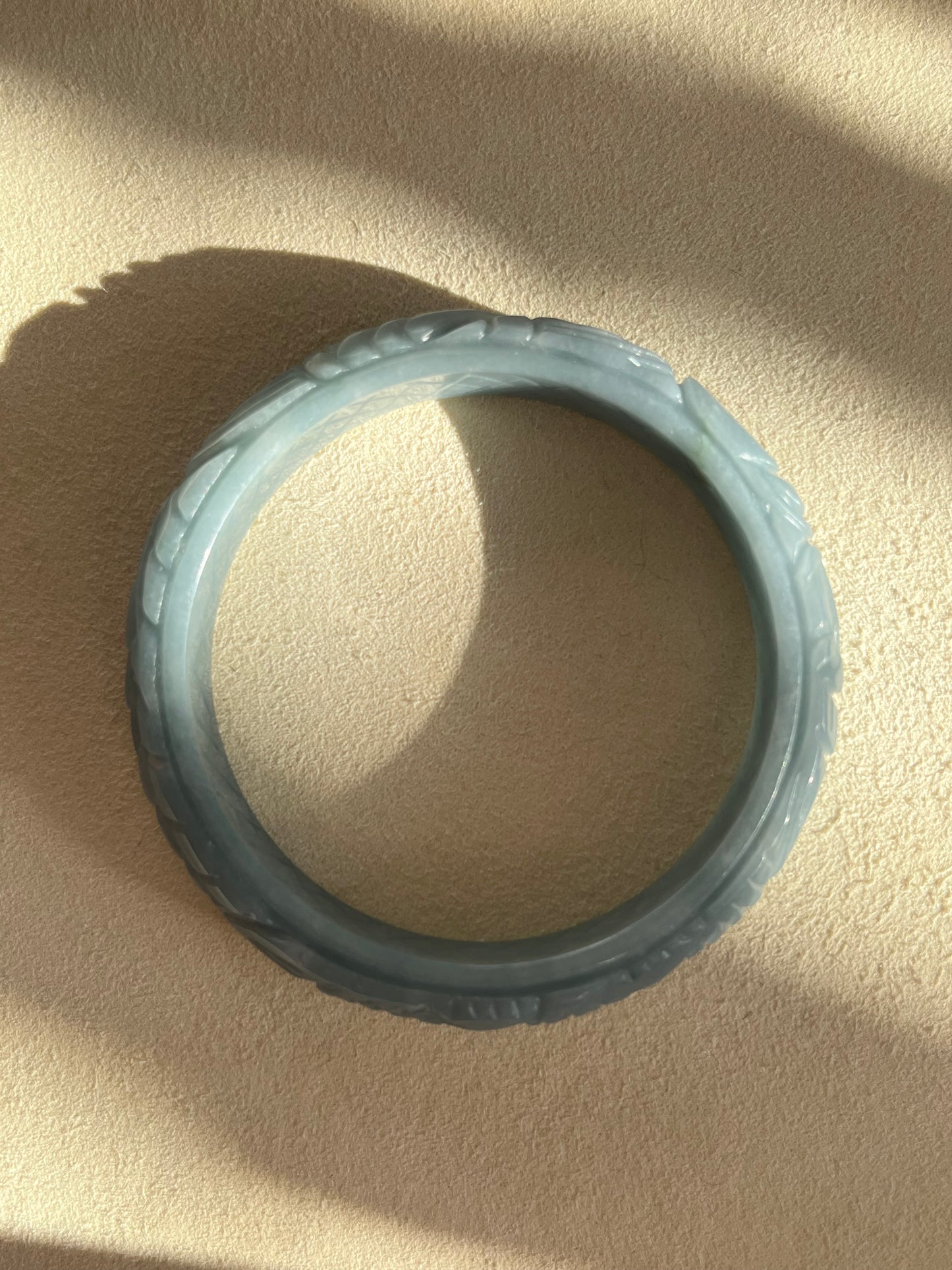 Sky Blue Jadeite Carved Bangle 60mm, Phoenix Motif | 天空蓝翡翠凤凰雕刻手镯