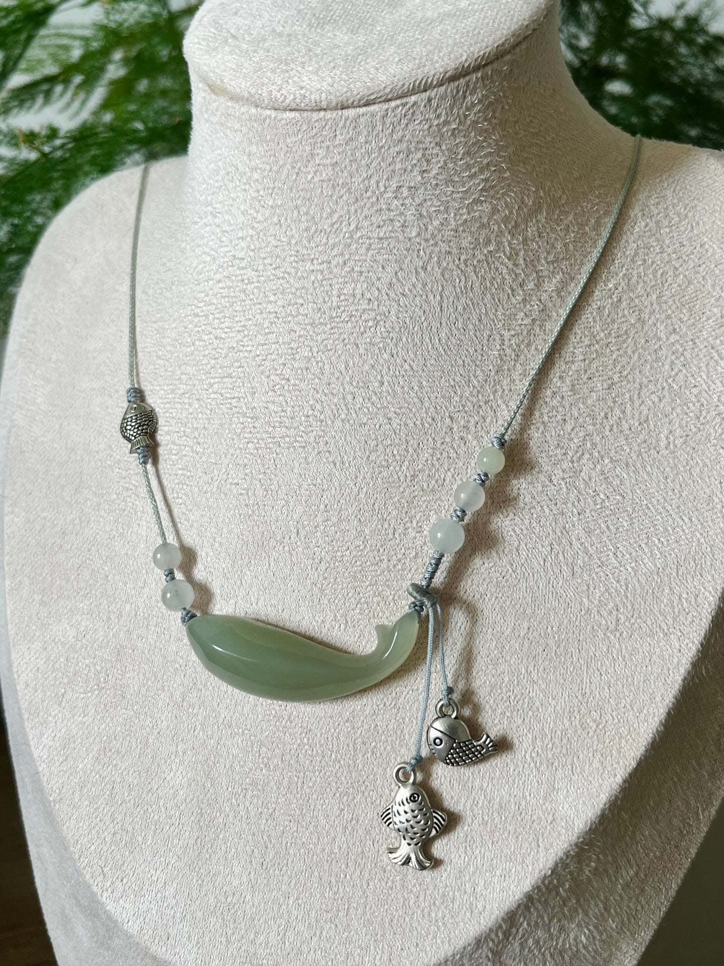 Designed Necklace Crafted from a Hand Carved Hetian Jade Fish Pendant, 设计款和田青海冰晴鱼项链