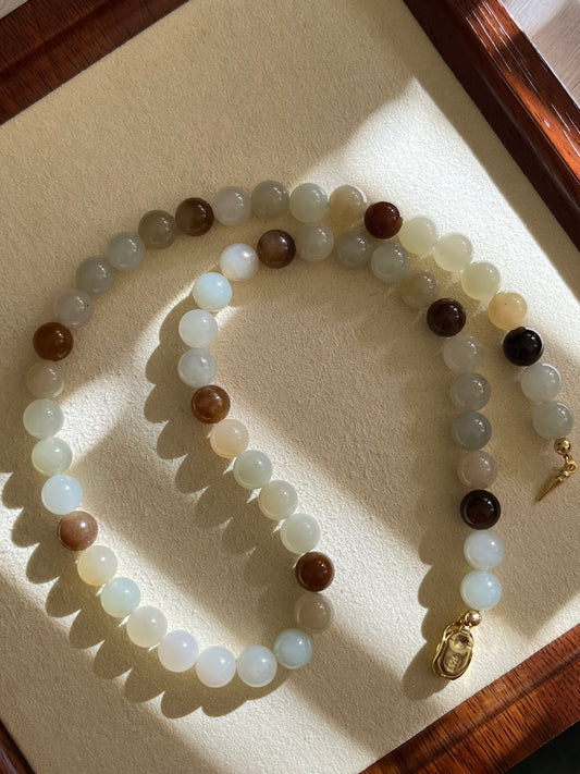 Necklace Crafted from Multi-color 8mm Hetian Jade Beads