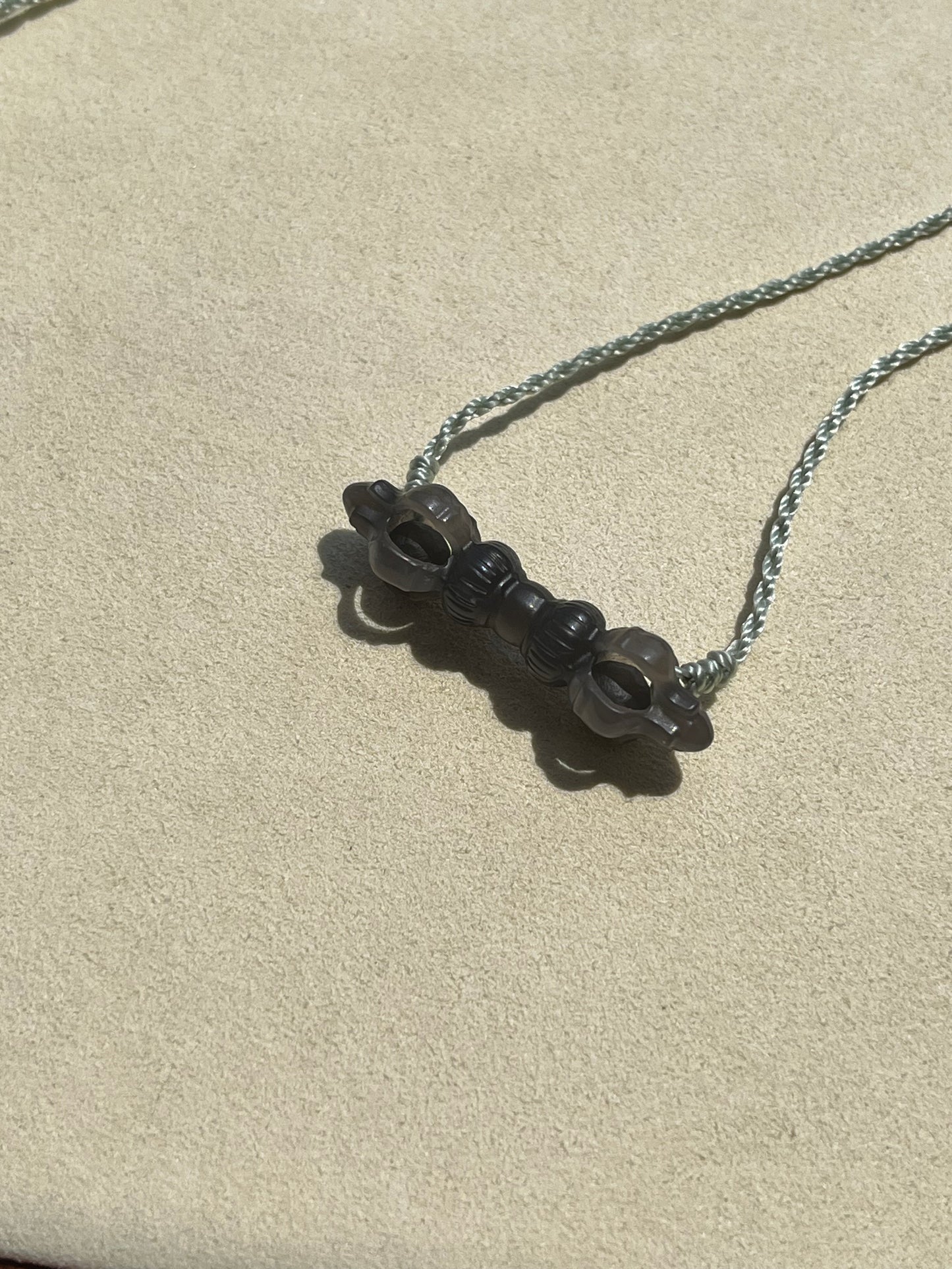 Small Dark Grayish Purple Hetian Jade Vajra Necklace | 和田浓烟紫小金刚杵锁骨链