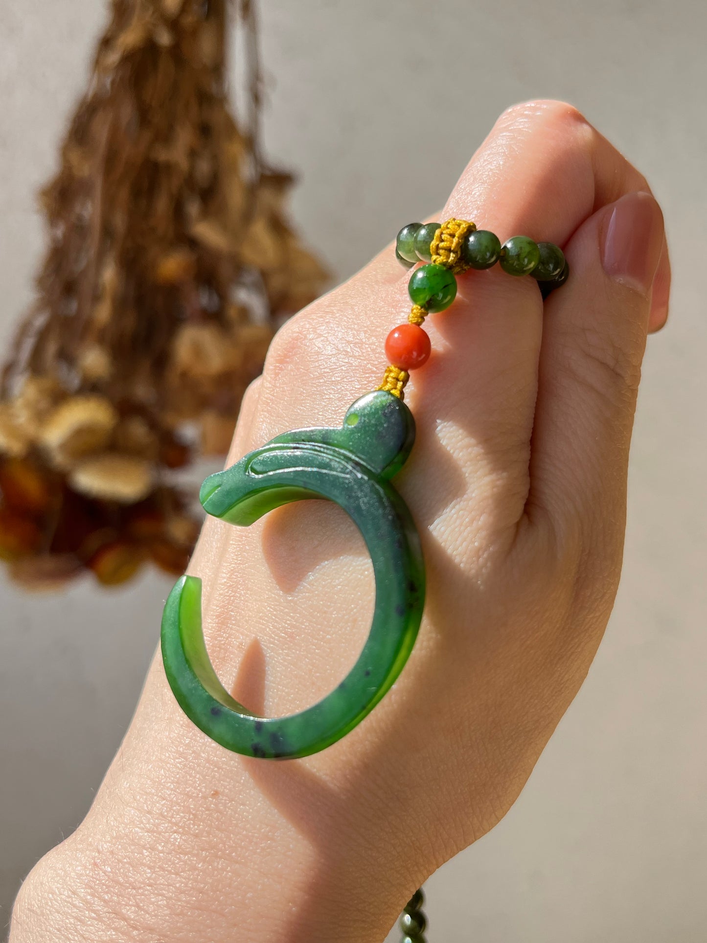 Red-skinned old mine Green Hetian Jade Pig Dragon Set, 红皮老矿俄碧玉猪龙套链