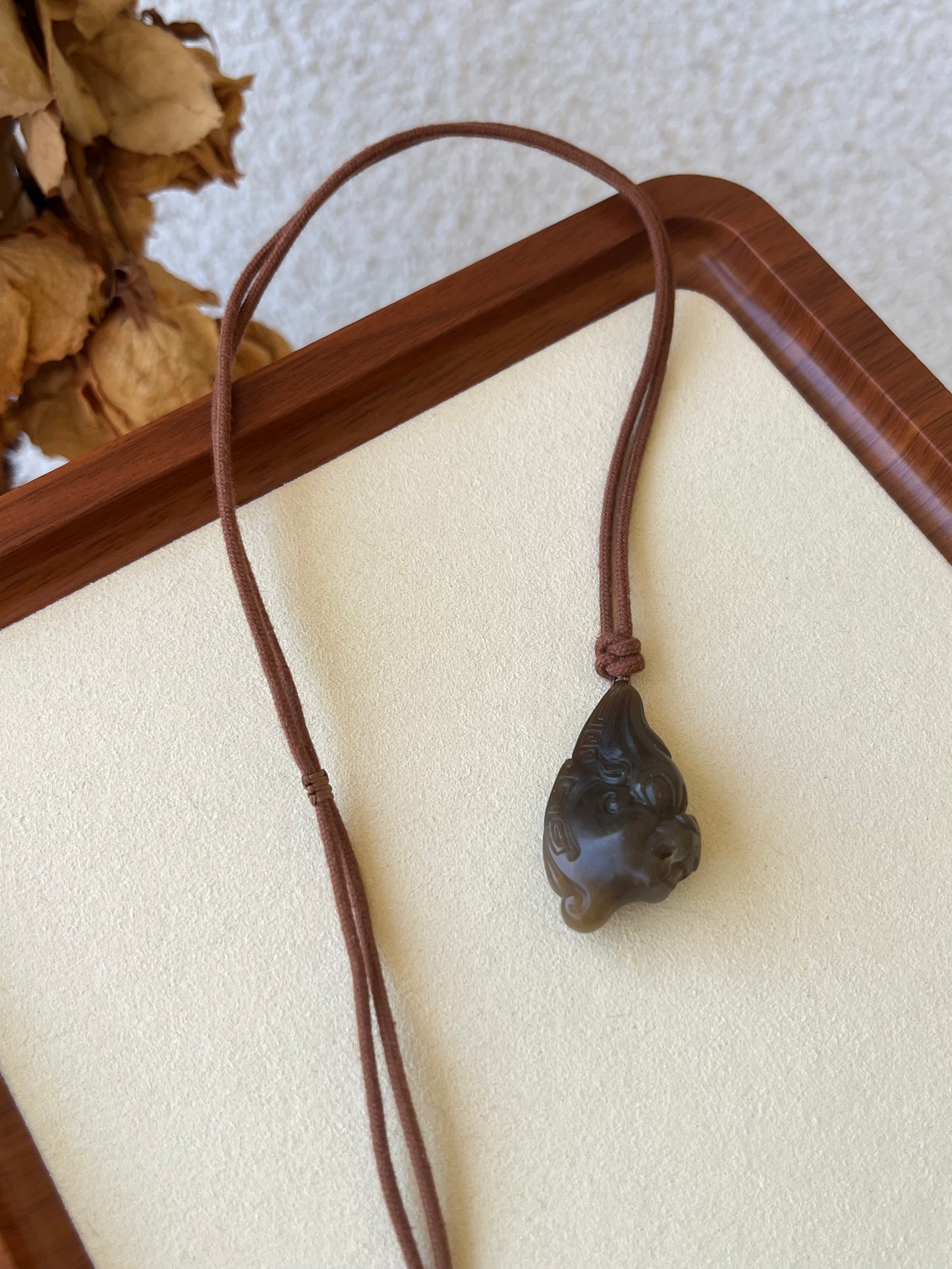 Hand Carved Brown Hetian Jade Beast Face Pendant