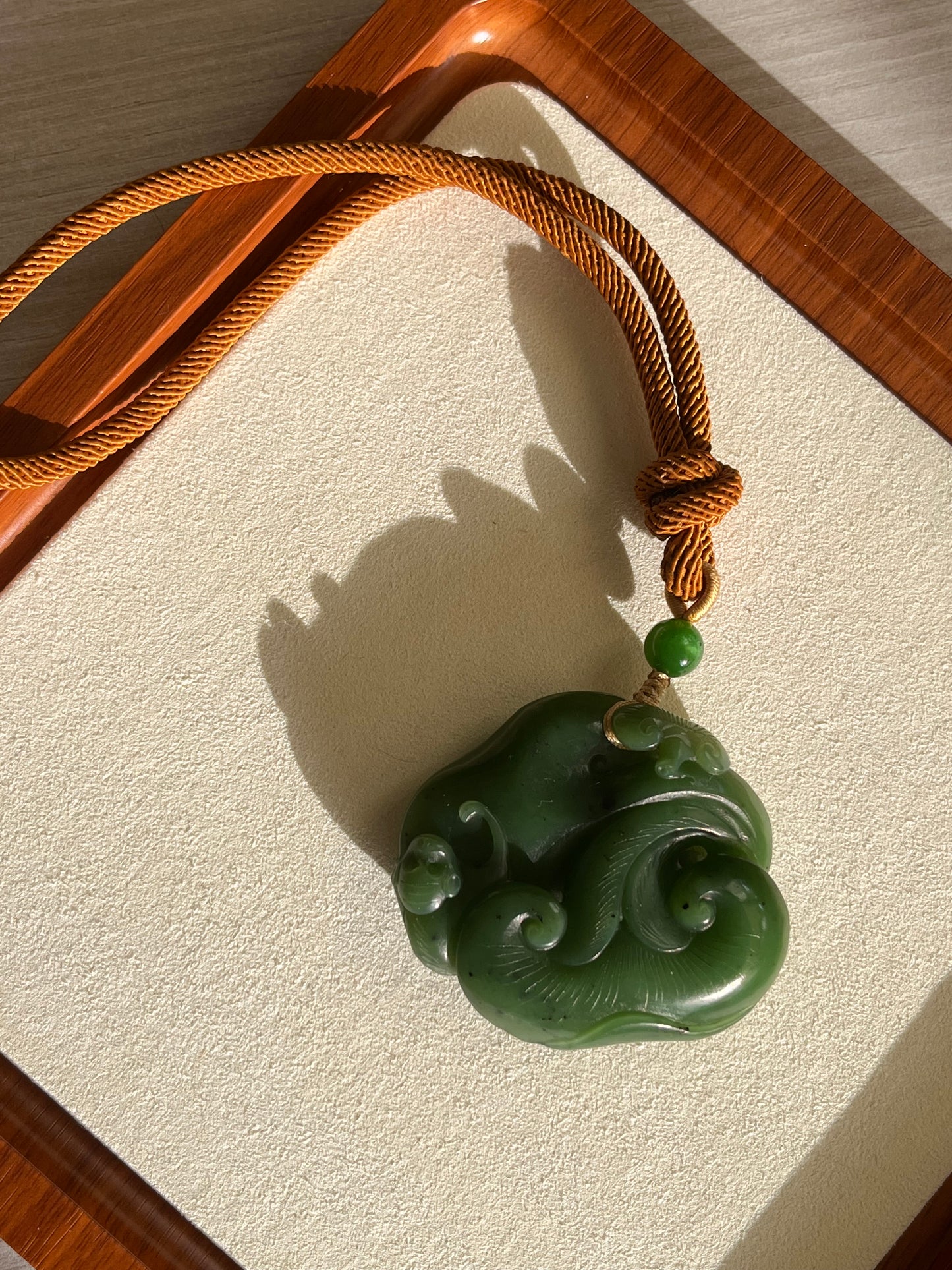 Hand Carved Green Hetian Jade Monkey with Linzhi Ruyi