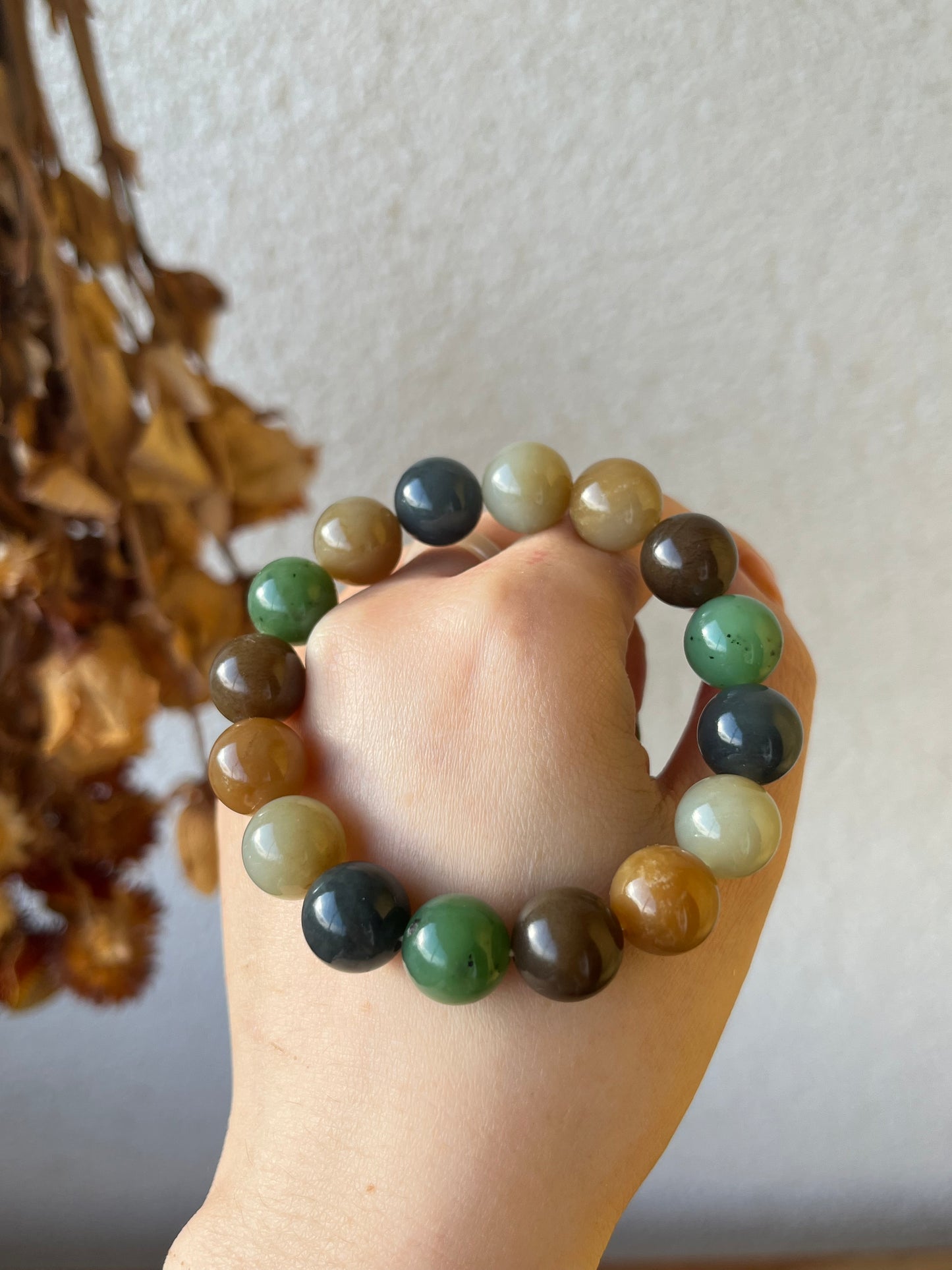High Quality Multi-color Hetian Jade Beaded Bracelet 12mm