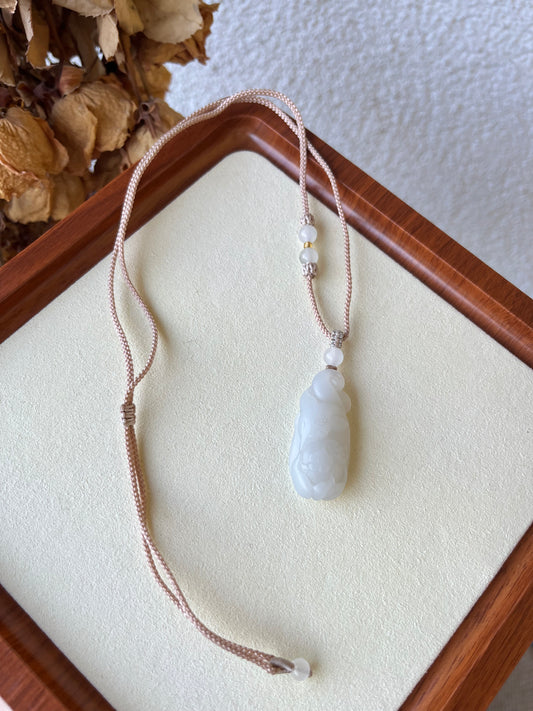 Hand Carved Light Purple Hetian Jade Nine-tailed Fox Pendant