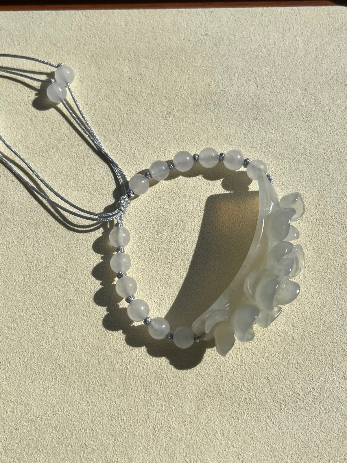 Hand Carved White Xiu Jade Lotus Pendant