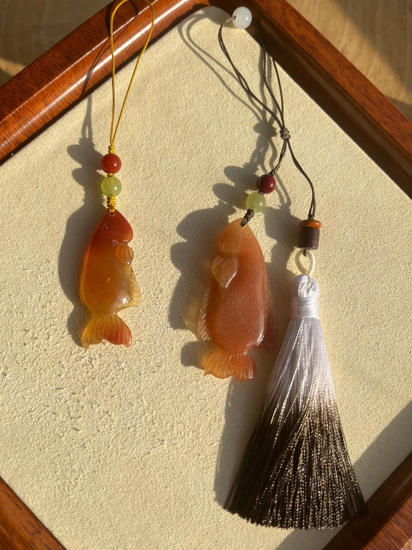 Hand Carved Xiu Jade Fish Phone Charm / Bag Charm
