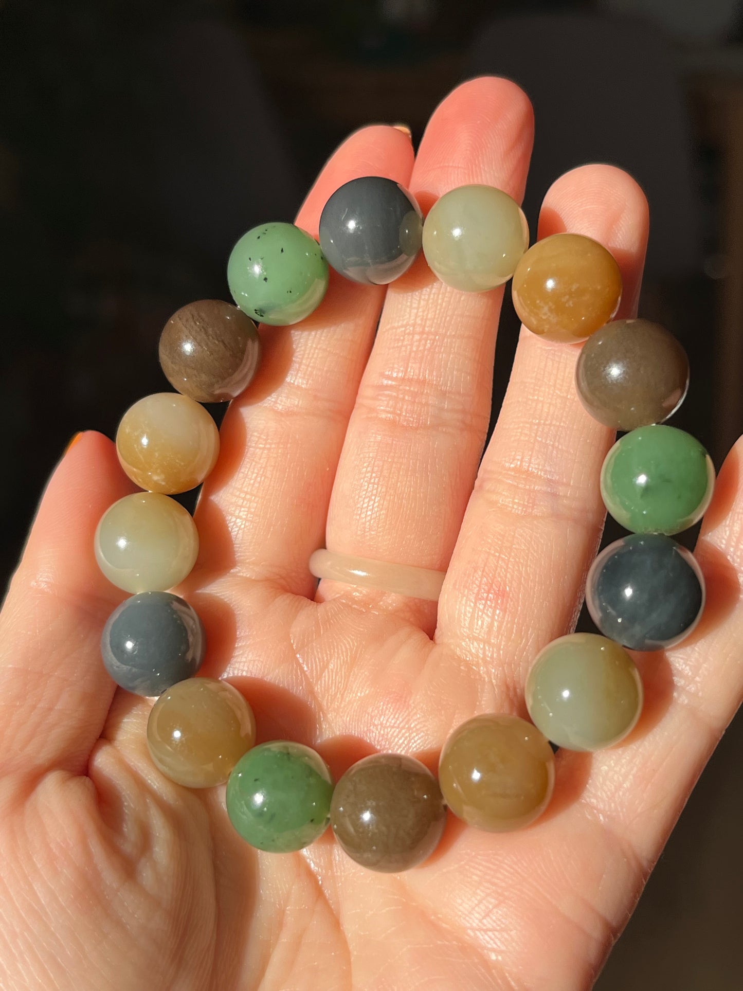 High Quality Multi-color Hetian Jade Beaded Bracelet 12mm