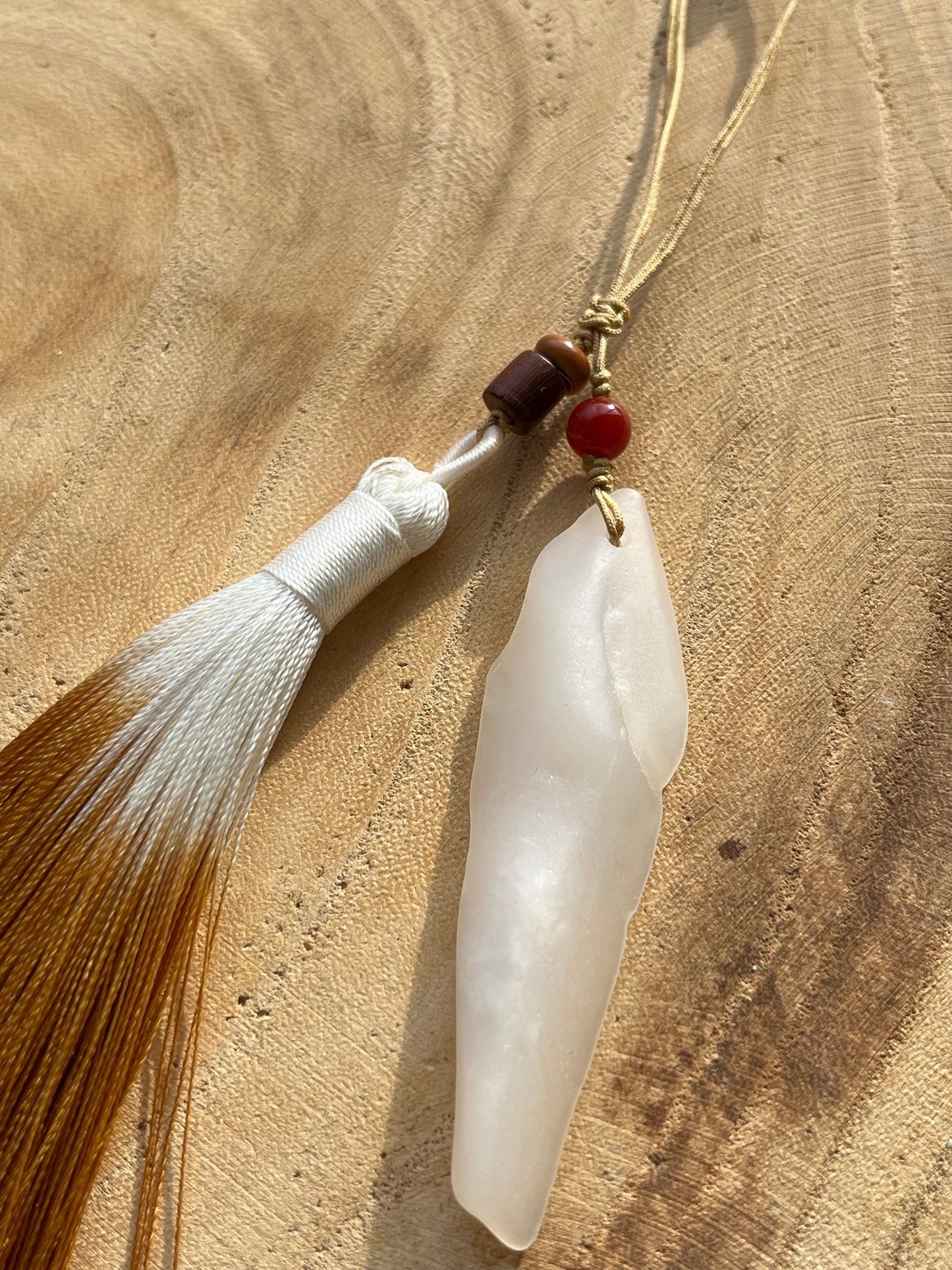 Handmade Bag Charm with a White Hetian Jade Pendant, 和田白玉包挂