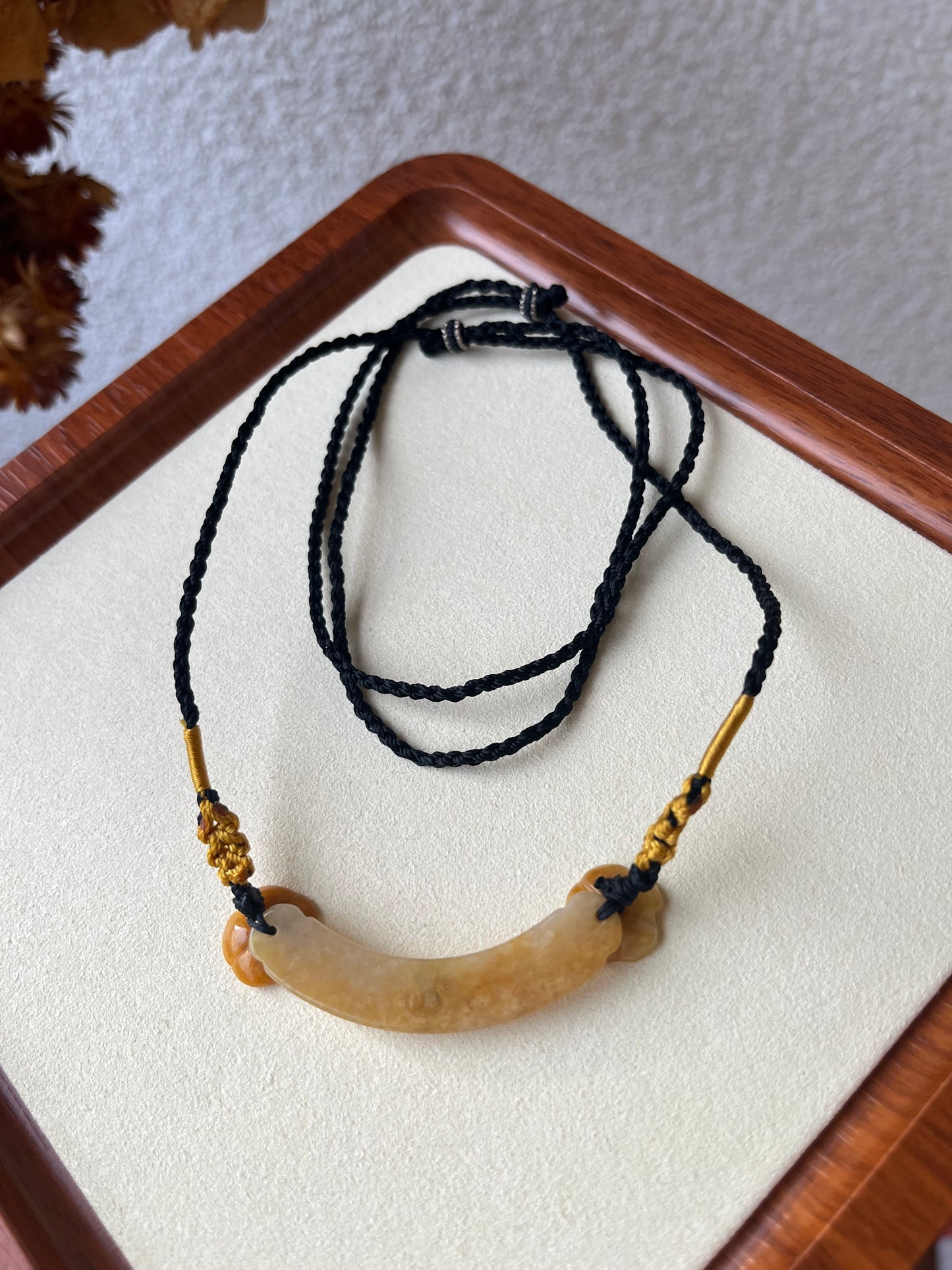 Handmade Yellow Jadeite Huang Necklace | 手编黄翡玉璜