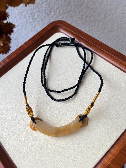 Handmade Yellow Jadeite Huang Necklace | 手编黄翡玉璜