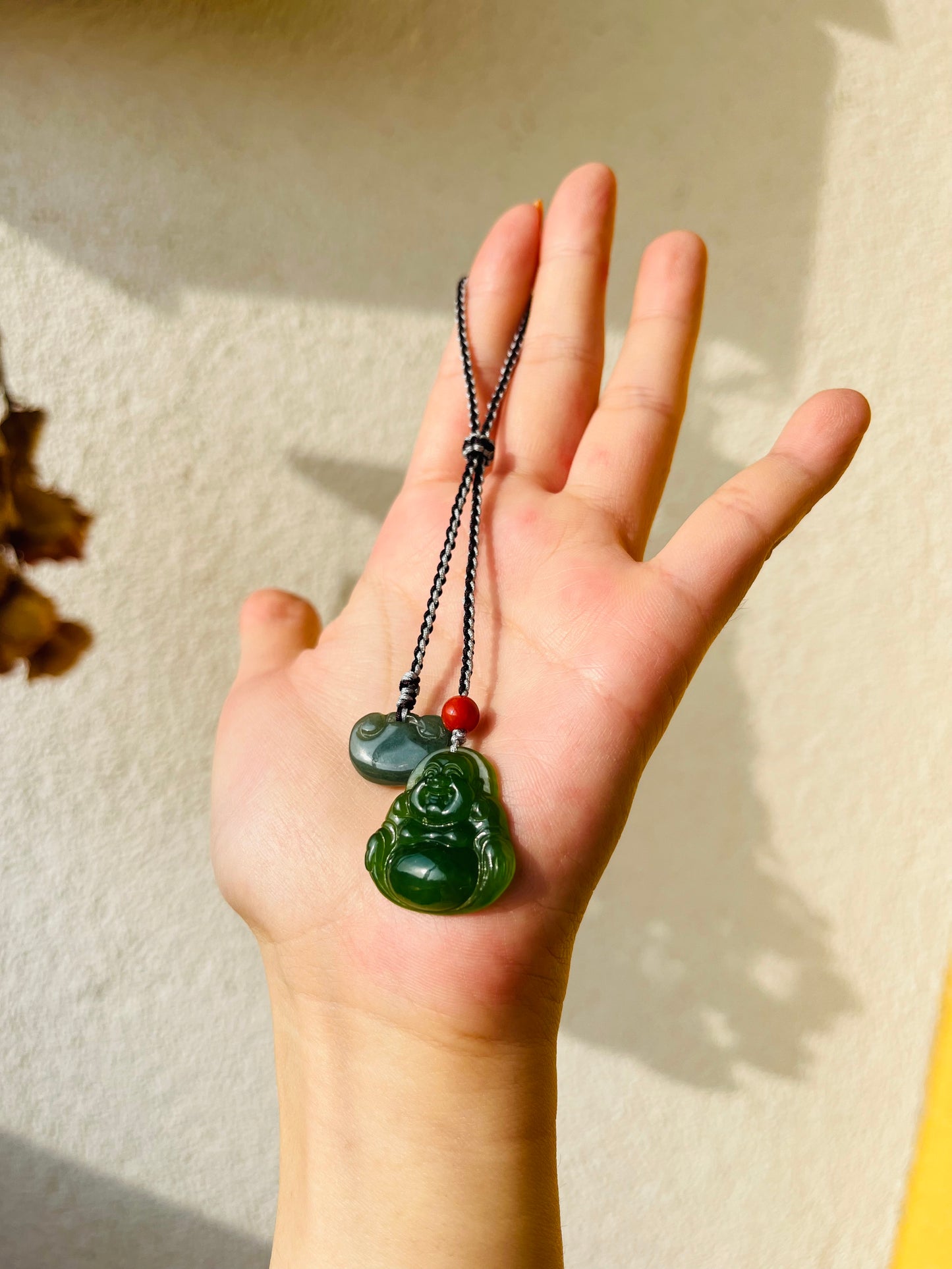 Handmade Green Hetian Jade Maitreya Buddha Bag Charm, 无黑点碧玉佛公包挂