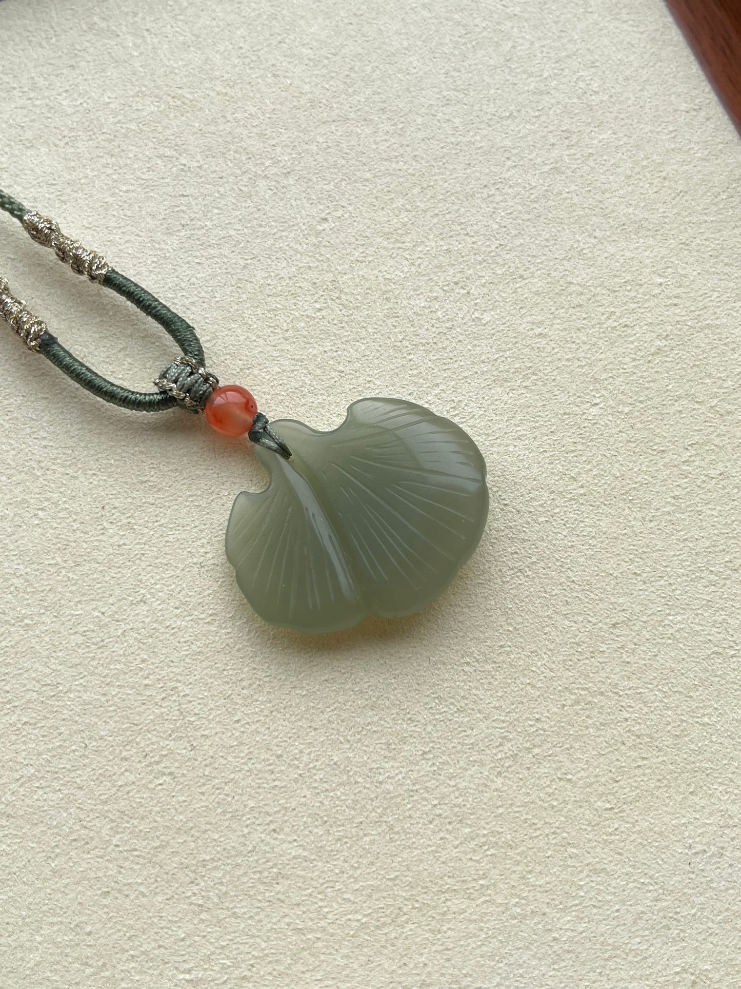 Hand Carved Green Hetian Jade Ginkgo Leaf