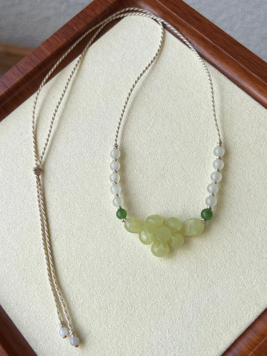 Hand Carved Yellow Hetian Jade Lotus Necklace